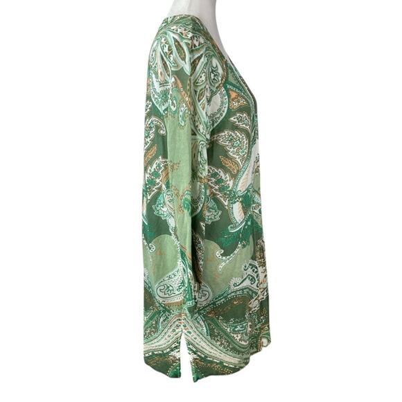 Chico's Green Blue Paisley Long Sleeve Cardigan Sweater Size 1 Medium - Picture 3 of 9
